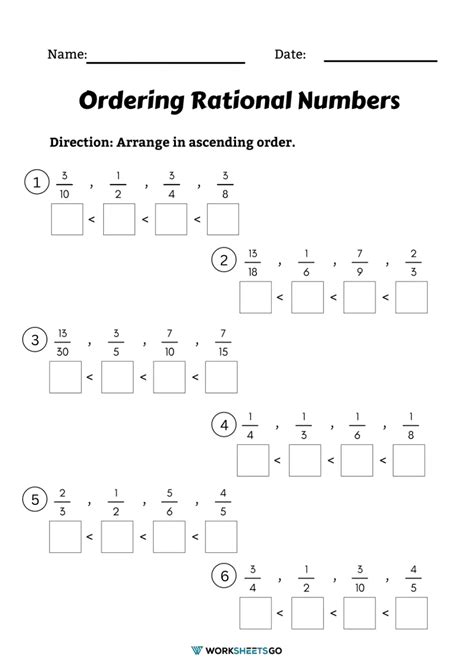 ordering rational numbers worksheet 6th grade